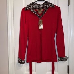 Vintage Notations Red mock sweater brownest & cream color,Sz S